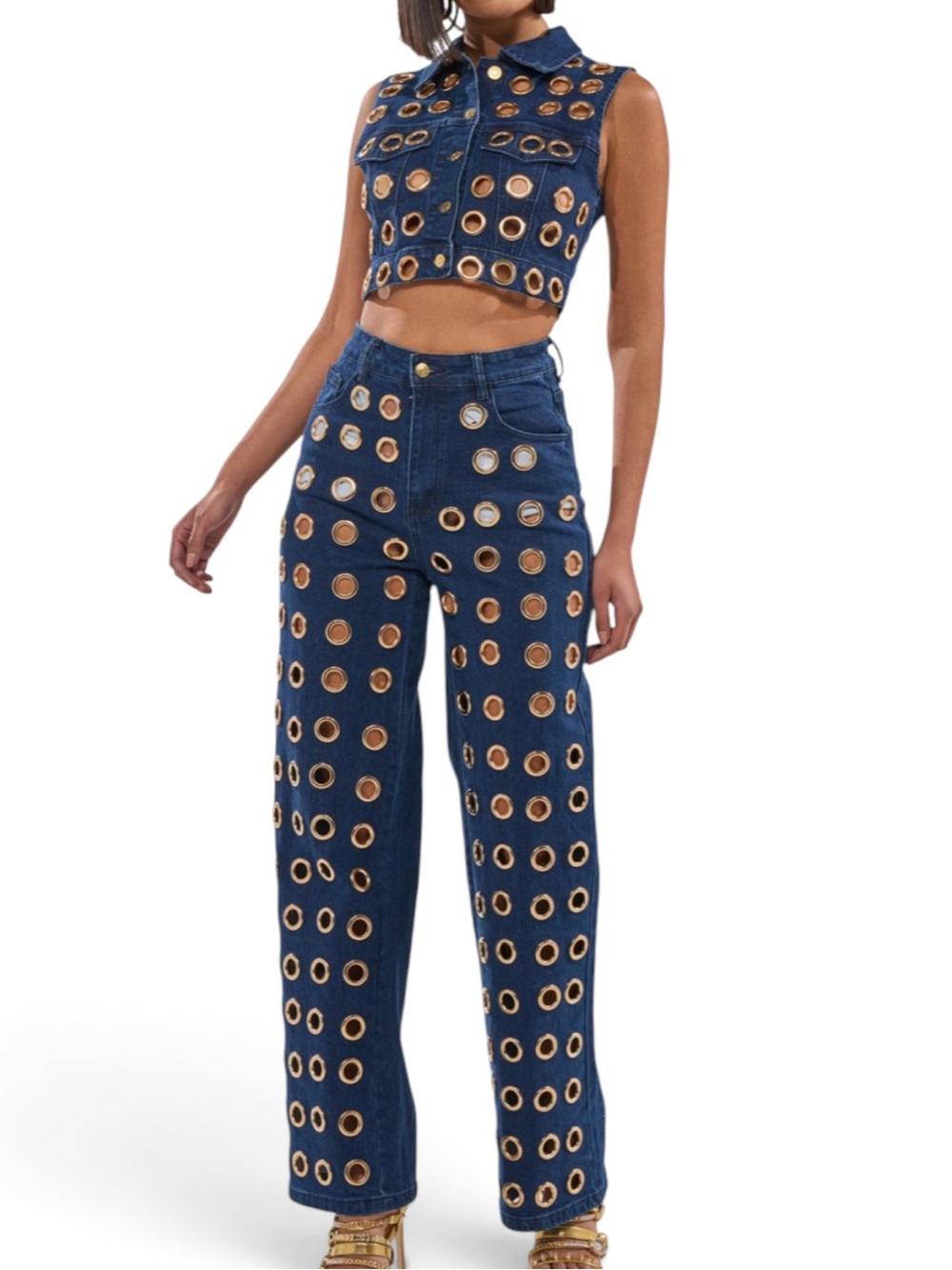 NWT SEE THROUGH ME WIDE LEG DENIM & BUTTON DOWN TOP - SET PANTS AND TOP SIZE 1X